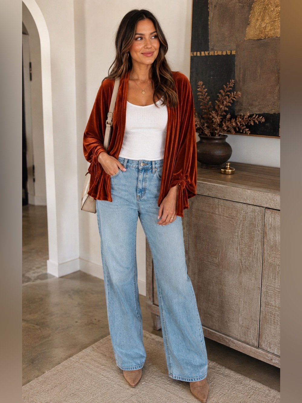 Anthropologie Velvet Burnout Copper Fall Cardigan Throw on Casual W5 Size Small